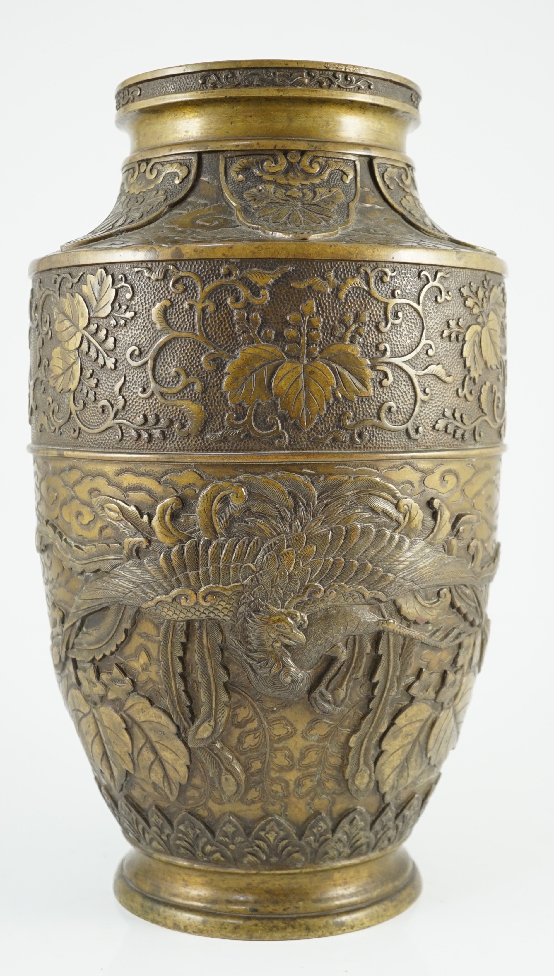 A Japanese bronze vase, Meiji period, 36.3cm high